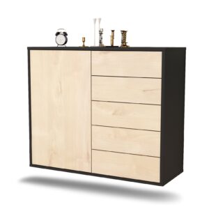 Sideboard Yonkers | hängend | Korpus Anthrazit | Front in Zeder Holz Optik | 92x79x35cm (BxHxT)