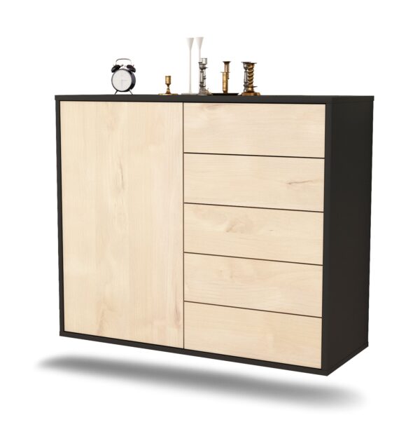 Sideboard Yonkers | hängend | Korpus Anthrazit | Front in Zeder Holz Optik | 92x79x35cm (BxHxT)
