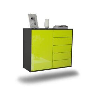 Sideboard Yonkers | hängend | Korpus Anthrazit | Front in Hochglanz Grün | 92x79x35cm (BxHxT)
