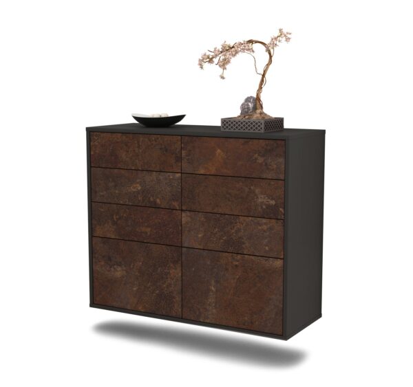 Sideboard Des Moines | hängend | Korpus Anthrazit | Front in Rost Optik | 92x79x35cm (BxHxT)