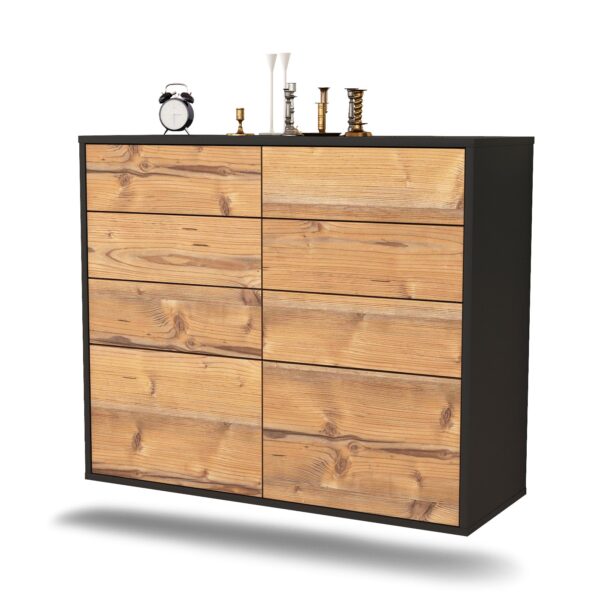 Sideboard Des Moines | hängend | Korpus Anthrazit | Front in Pinie Holz Optik | 92x79x35cm (BxHxT)