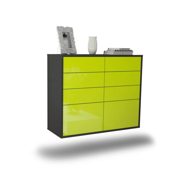 Sideboard Des Moines | hängend | Korpus Anthrazit | Front in Hochglanz Grün | 92x79x35cm (BxHxT)