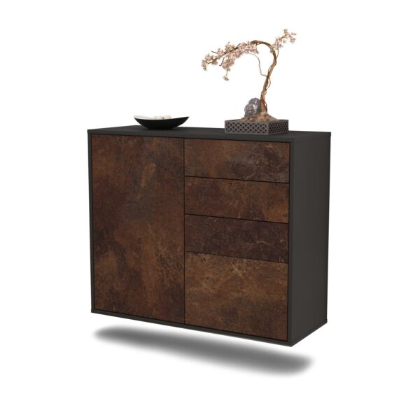 Sideboard Tacoma | hängend | Korpus Anthrazit | Front in Rost Optik | 92x79x35cm (BxHxT)