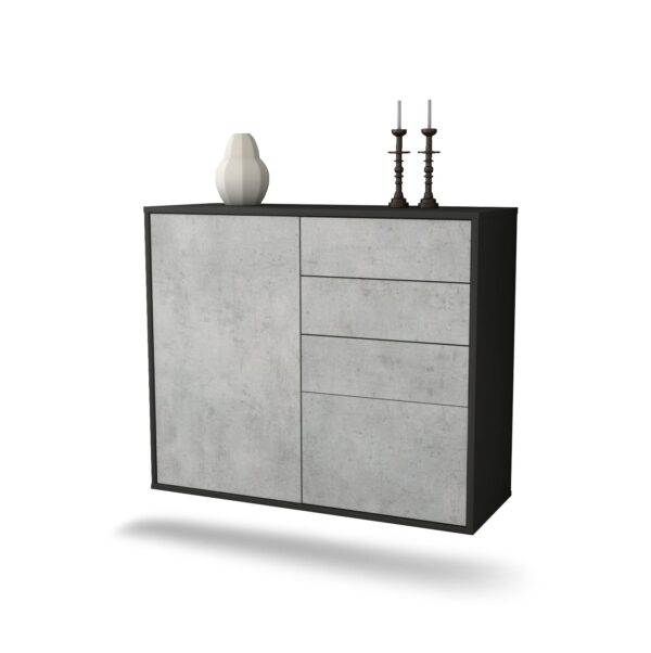 Sideboard Tacoma | hängend | Korpus Anthrazit | Front in Beton Optik | 92x79x35cm (BxHxT)