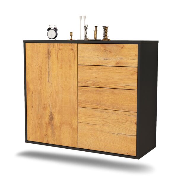 Sideboard Tacoma | hängend | Korpus Anthrazit | Front in Eiche Holz Optik | 92x79x35cm (BxHxT)