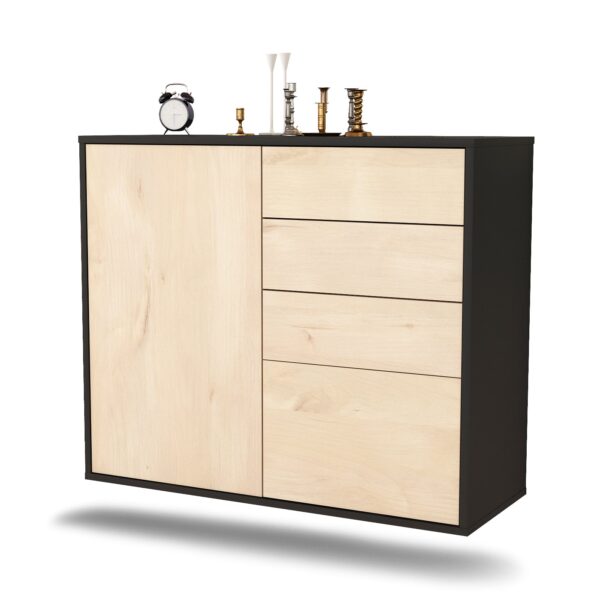 Sideboard Tacoma | hängend | Korpus Anthrazit | Front in Zeder Holz Optik | 92x79x35cm (BxHxT)