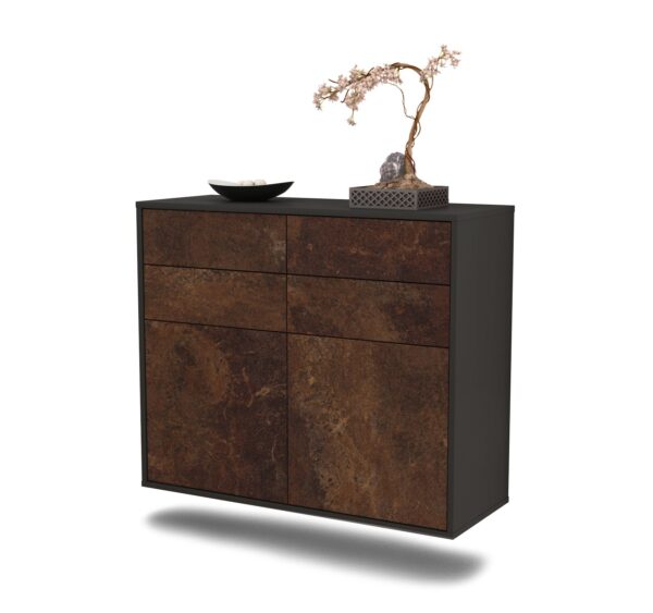 Sideboard Grand Rapids | hängend | Korpus Anthrazit | Front in Rost Optik | 92x79x35cm (BxHxT)