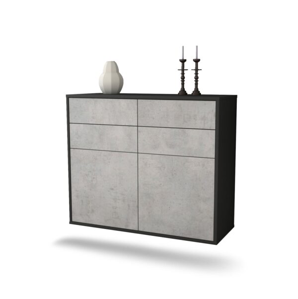 Sideboard Grand Rapids | hängend | Korpus Anthrazit | Front in Beton Optik | 92x79x35cm (BxHxT)