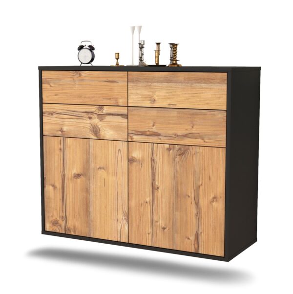 Sideboard Grand Rapids | hängend | Korpus Anthrazit | Front in Pinie Holz Optik | 92x79x35cm (BxHxT)