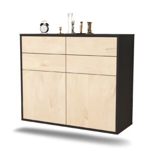 Sideboard Grand Rapids | hängend | Korpus Anthrazit | Front in Zeder Holz Optik | 92x79x35cm (BxHxT)