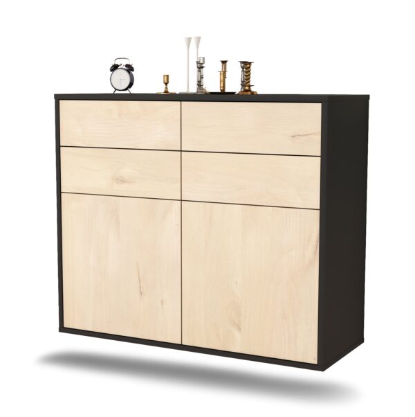 Sideboard Grand Rapids | hängend | Korpus Anthrazit | Front in Zeder Holz Optik | 92x79x35cm (BxHxT)