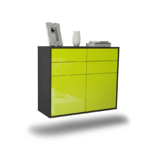 Sideboard Grand Rapids | hängend | Korpus Anthrazit | Front in Hochglanz Grün | 92x79x35cm (BxHxT)