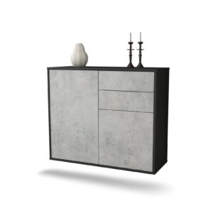 Sideboard Huntington Beach | hängend | Korpus Anthrazit | Front in Beton Optik | 92x79x35cm (BxHxT)