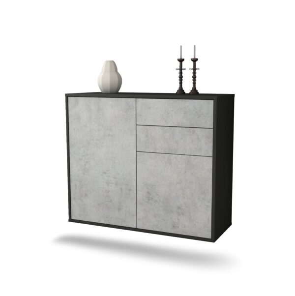 Sideboard Huntington Beach | hängend | Korpus Anthrazit | Front in Beton Optik | 92x79x35cm (BxHxT)