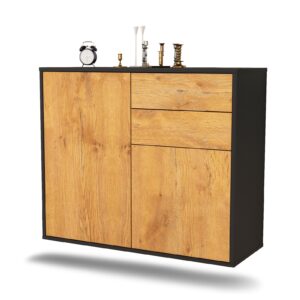 Sideboard Huntington Beach | hängend | Korpus Anthrazit | Front in Eiche Holz Optik | 92x79x35cm (BxHxT)