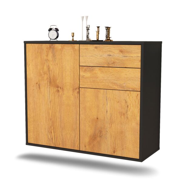 Sideboard Huntington Beach | hängend | Korpus Anthrazit | Front in Eiche Holz Optik | 92x79x35cm (BxHxT)