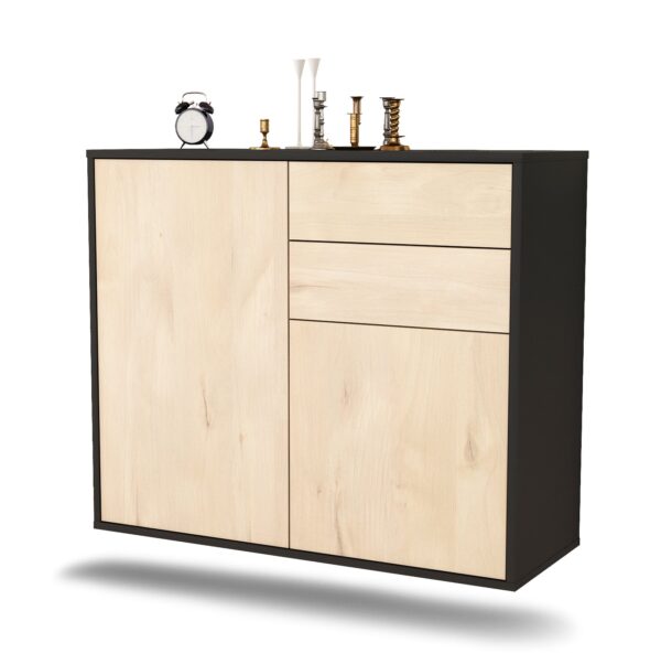 Sideboard Huntington Beach | hängend | Korpus Anthrazit | Front in Zeder Holz Optik | 92x79x35cm (BxHxT)