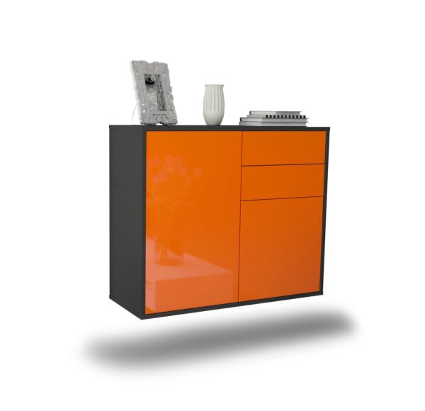 Sideboard Huntington Beach | hängend | Korpus Anthrazit | Front in Hochglanz Orange | 92x79x35cm (BxHxT)