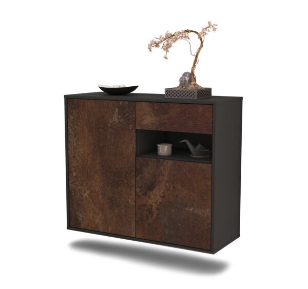 Sideboard Augusta | hängend | Korpus Anthrazit | Front in Rost Optik | 92x79x35cm (BxHxT)
