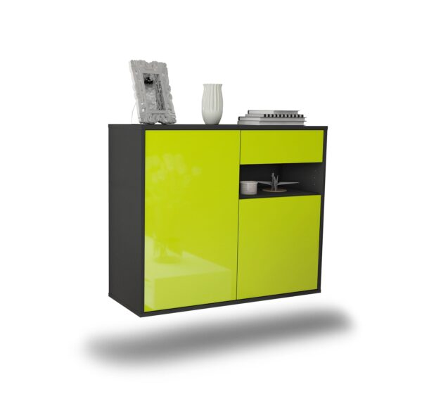 Sideboard Augusta | hängend | Korpus Anthrazit | Front in Hochglanz Grün | 92x79x35cm (BxHxT)