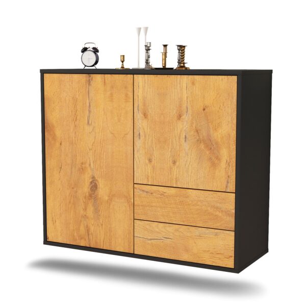 Sideboard Sunrise Manor | hängend | Korpus Anthrazit | Front in Eiche Holz Optik | 92x79x35cm (BxHxT)
