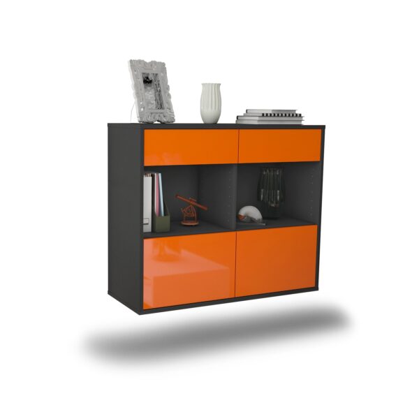 Sideboard Mobile | hängend | Korpus Anthrazit | Front in Hochglanz Orange | 92x79x35cm (BxHxT)
