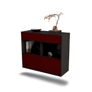 Sideboard Mobile | hängend | Korpus Anthrazit | Front in Bordeaux | 92x79x35cm (BxHxT)