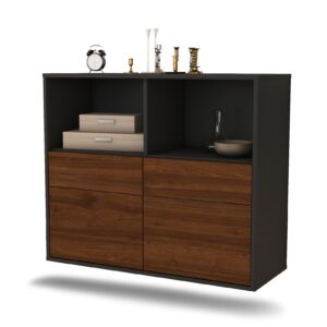 Sideboard Moreno Valley | hängend | Korpus Anthrazit | Front in Walnuss Holz Optik | 92x79x35cm (BxHxT)