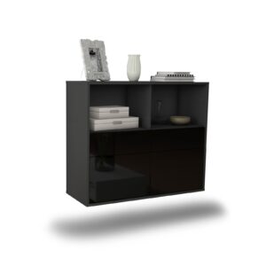 Sideboard Moreno Valley | hängend | Korpus Anthrazit | Front in Hochglanz Schwarz | 92x79x35cm (BxHxT)