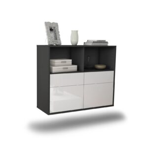 Sideboard Moreno Valley | hängend | Korpus Anthrazit | Front in Hochglanz Weiß | 92x79x35cm (BxHxT)