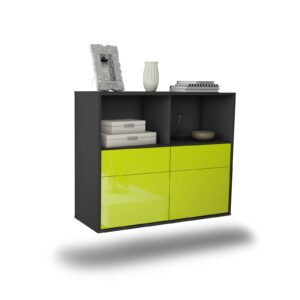 Sideboard Moreno Valley | hängend | Korpus Anthrazit | Front in Hochglanz Grün | 92x79x35cm (BxHxT)