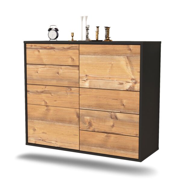 Sideboard Amarillo | hängend | Korpus Anthrazit | Front in Pinie Holz Optik | 92x79x35cm (BxHxT)