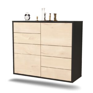 Sideboard Amarillo | hängend | Korpus Anthrazit | Front in Zeder Holz Optik | 92x79x35cm (BxHxT)
