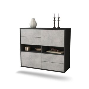 Sideboard Oxnard | hängend | Korpus Anthrazit | Front in Beton Optik | 92x79x35cm (BxHxT)