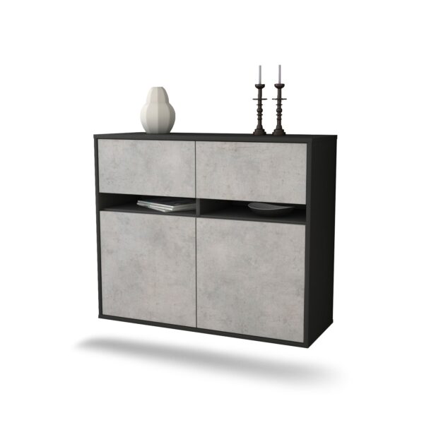 Sideboard Fort Lauderdale | hängend | Korpus Anthrazit | Front in Beton Optik | 92x79x35cm (BxHxT)