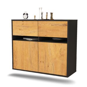 Sideboard Fort Lauderdale | hängend | Korpus Anthrazit | Front in Eiche Holz Optik | 92x79x35cm (BxHxT)