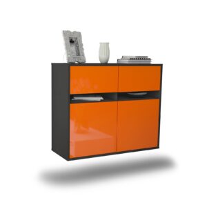 Sideboard Fort Lauderdale | hängend | Korpus Anthrazit | Front in Hochglanz Orange | 92x79x35cm (BxHxT)