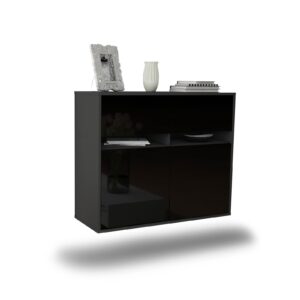 Sideboard Fort Lauderdale | hängend | Korpus Anthrazit | Front in Hochglanz Schwarz | 92x79x35cm (BxHxT)