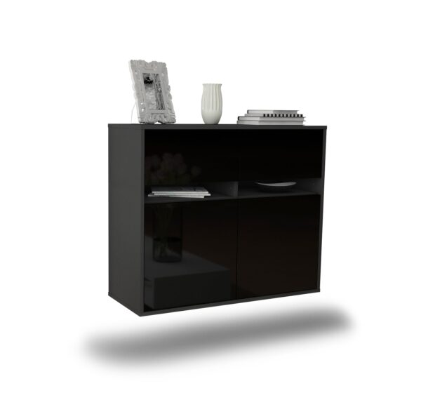 Sideboard Fort Lauderdale | hängend | Korpus Anthrazit | Front in Hochglanz Schwarz | 92x79x35cm (BxHxT)