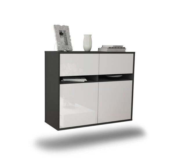 Sideboard Fort Lauderdale | hängend | Korpus Anthrazit | Front in Hochglanz Weiß | 92x79x35cm (BxHxT)
