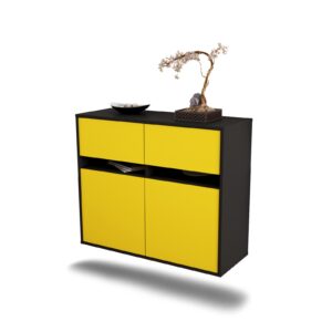 Sideboard Fort Lauderdale | hängend | Korpus Anthrazit | Front in Gelb | 92x79x35cm (BxHxT)