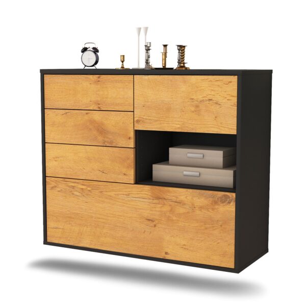 Sideboard Knoxville | hängend | Korpus Anthrazit | Front in Eiche Holz Optik | 92x79x35cm (BxHxT)