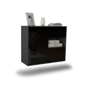 Sideboard Knoxville | hängend | Korpus Anthrazit | Front in Hochglanz Schwarz | 92x79x35cm (BxHxT)