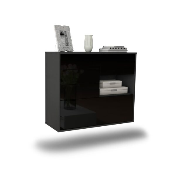 Sideboard Knoxville | hängend | Korpus Anthrazit | Front in Hochglanz Schwarz | 92x79x35cm (BxHxT)