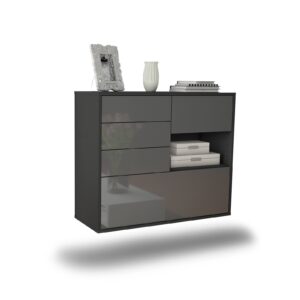 Sideboard Knoxville | hängend | Korpus Anthrazit | Front in Hochglanz Grau | 92x79x35cm (BxHxT)