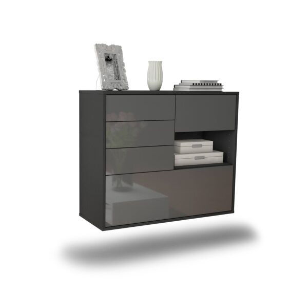 Sideboard Knoxville | hängend | Korpus Anthrazit | Front in Hochglanz Grau | 92x79x35cm (BxHxT)
