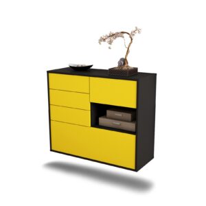 Sideboard Knoxville | hängend | Korpus Anthrazit | Front in Gelb | 92x79x35cm (BxHxT)
