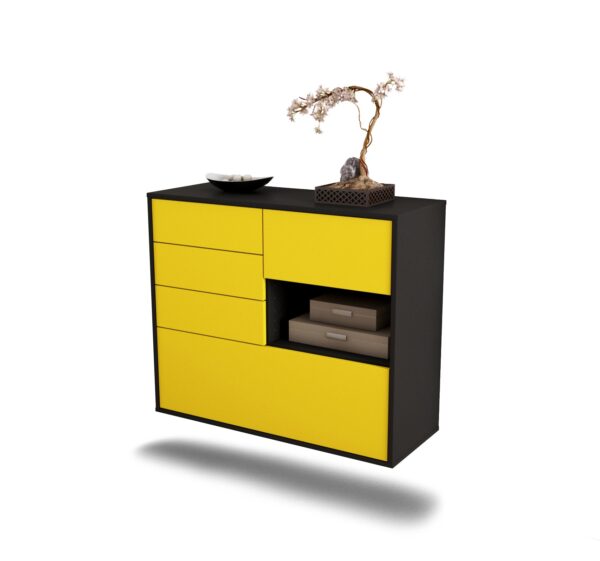 Sideboard Knoxville | hängend | Korpus Anthrazit | Front in Gelb | 92x79x35cm (BxHxT)