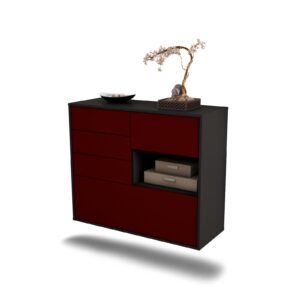 Sideboard Knoxville | hängend | Korpus Anthrazit | Front in Bordeaux | 92x79x35cm (BxHxT)