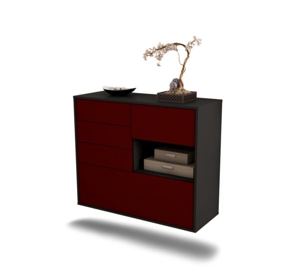 Sideboard Knoxville | hängend | Korpus Anthrazit | Front in Bordeaux | 92x79x35cm (BxHxT)